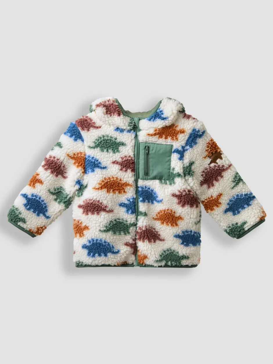 Jassen, Jacks En Kinderwagenpakjes|Jassen En Jacks|Jojo Maman Bébé - Checkerboard Hooded Borg Jacket Natuurlijke Stegosaurus