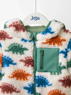 Jassen, Jacks En Kinderwagenpakjes|Jassen En Jacks|Jojo Maman Bébé - Checkerboard Hooded Borg Jacket Natuurlijke Stegosaurus