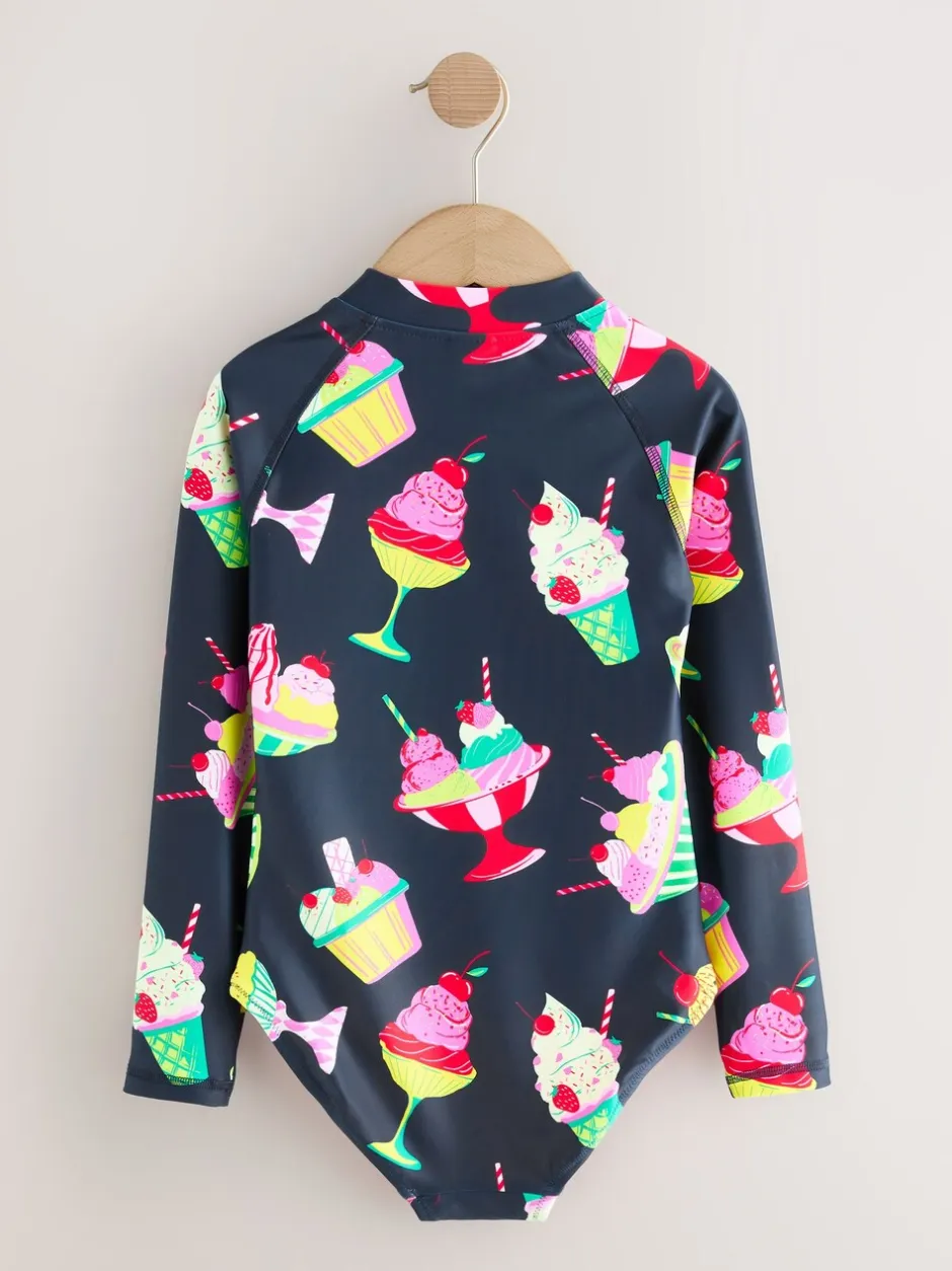 Badkleding|Next Navy Blue Ice Cream - Long Sleeve Sunsafe Swimsuit (3mths-16yrs)