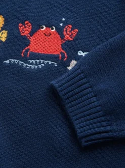 Truien En Breisels|Next Navy Blue Sealife - Character Knitted Crew Neck Jumper (3mths-7yrs)