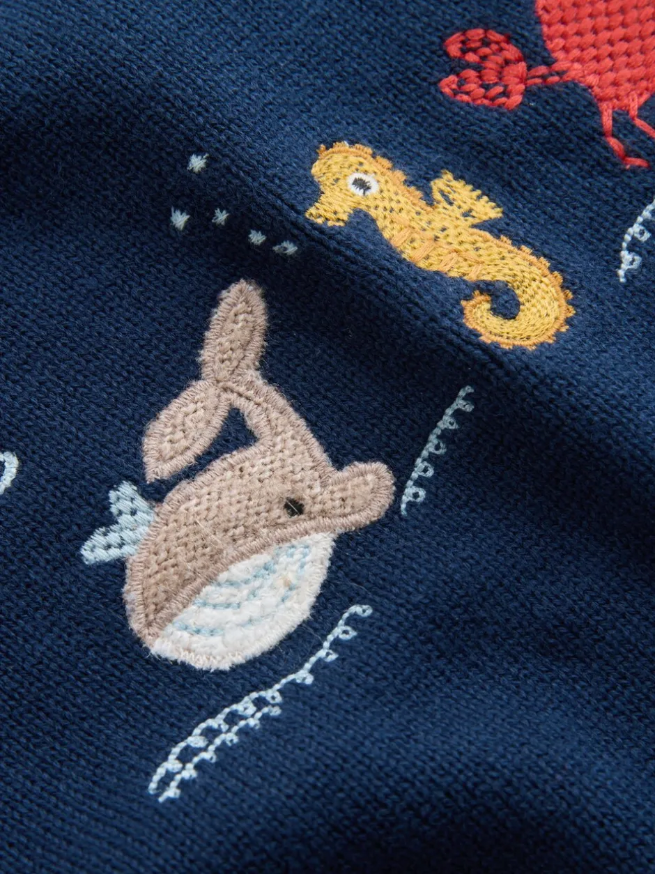 Truien En Breisels|Next Navy Blue Sealife - Character Knitted Crew Neck Jumper (3mths-7yrs)