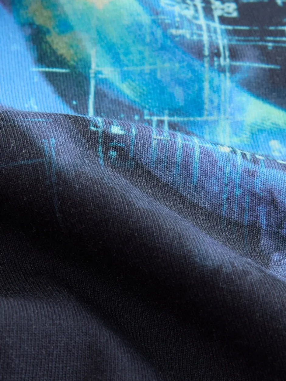 T-Shirts|Tops|Next Navy Digi Happy Face - T-shirt met normale pasvorm, korte mouwen en all-over print (3-16jr)
