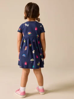 Jurken|Jurken|Next - Short Sleeve Ribbed Dress (3mths-7yrs) Navy Pets