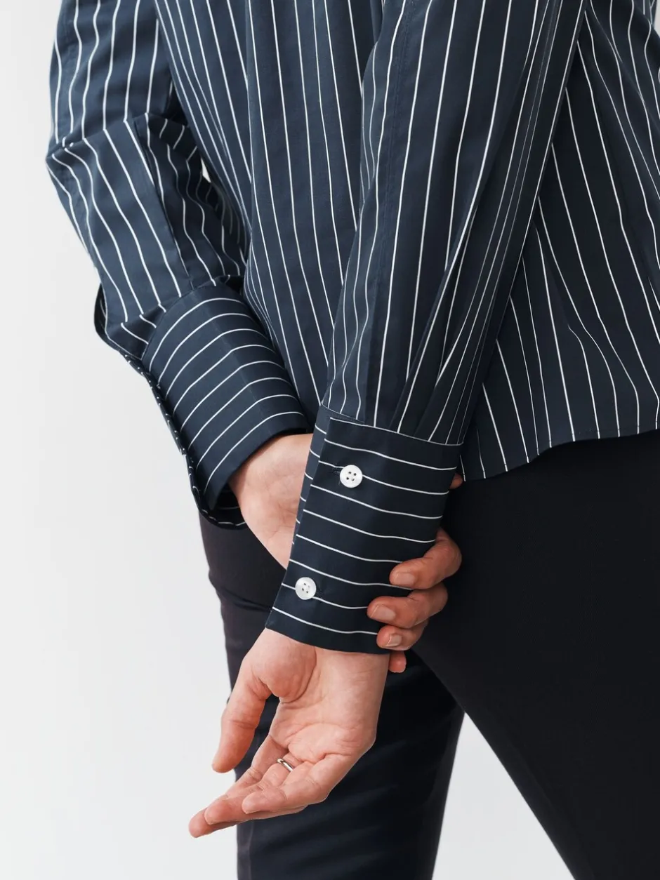 Blouses En Overhemden|Next - Fitted Stretch Essential Long Sleeve Shirts 2 Pack Navy Stripe/Burgundy Stripe