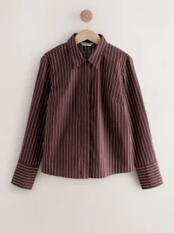 Blouses En Overhemden|Next - Fitted Stretch Essential Long Sleeve Shirts 2 Pack Navy Stripe/Burgundy Stripe