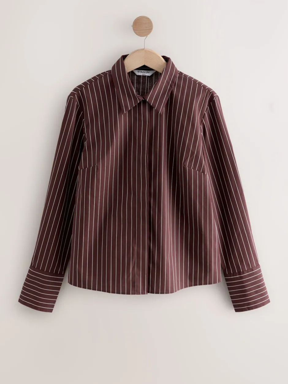 Blouses En Overhemden|Next - Fitted Stretch Essential Long Sleeve Shirts 2 Pack Navy Stripe/Burgundy Stripe