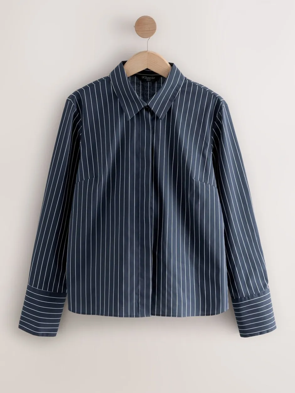 Blouses En Overhemden|Next - Fitted Stretch Essential Long Sleeve Shirts 2 Pack Navy Stripe/Burgundy Stripe
