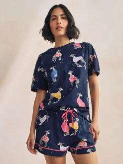 Pyjama's|Loungewear|Next Navy Whippet - Set van 100% katoenen shortpyjama
