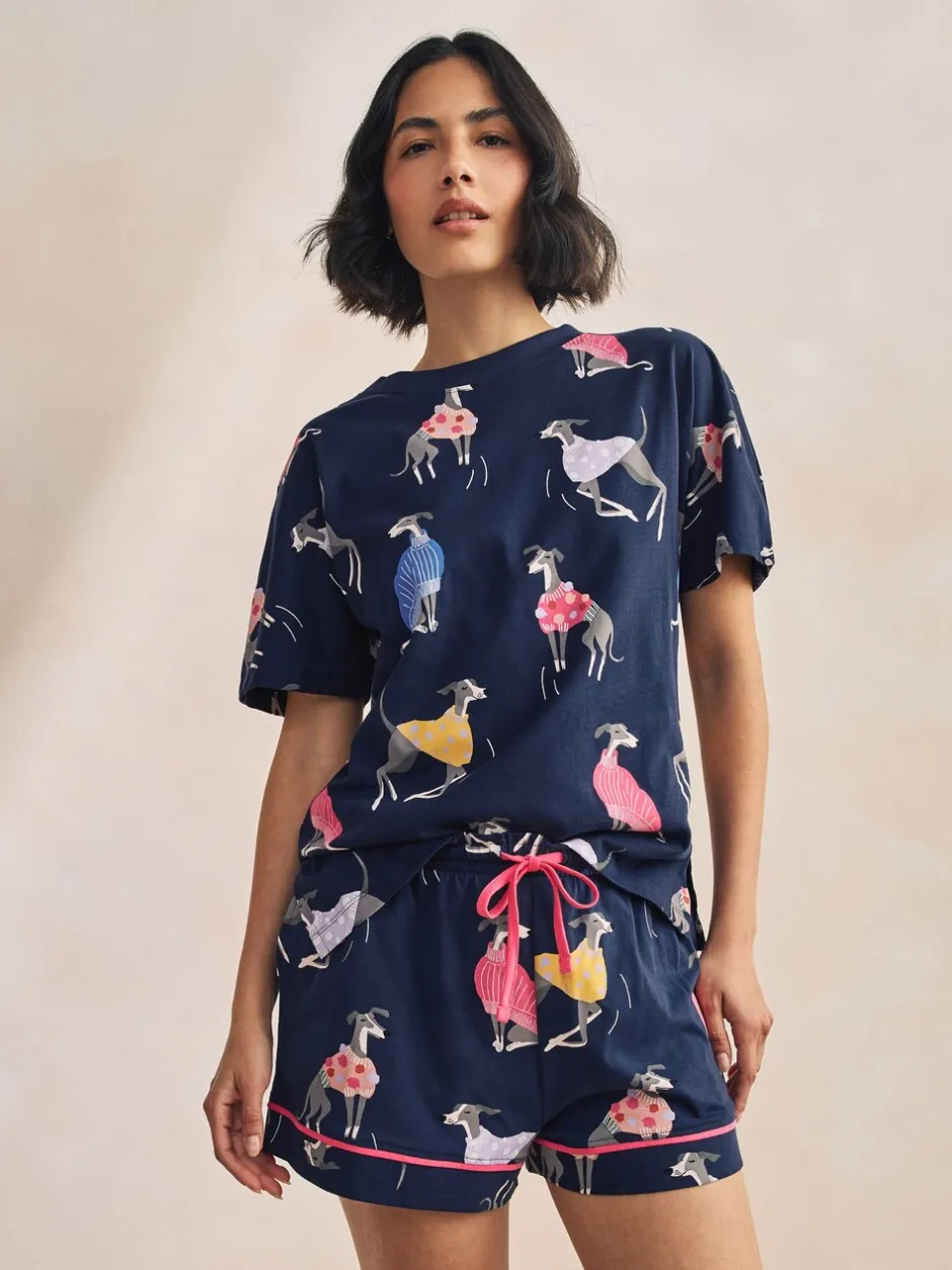 Pyjama's|Loungewear|Next Navy Whippet - Set van 100% katoenen shortpyjama