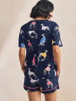 Pyjama's|Loungewear|Next Navy Whippet - Set van 100% katoenen shortpyjama