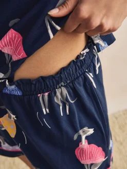 Pyjama's|Loungewear|Next Navy Whippet - Set van 100% katoenen shortpyjama