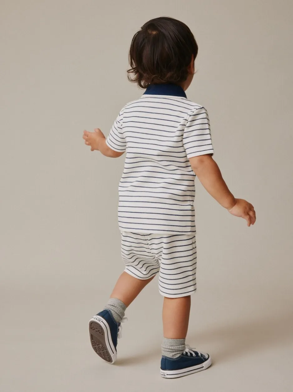 Shorts*Next Navy/White Stripe Zip Neck - Set van poloshirt met korte mouwen en short (3mnd-7jr)