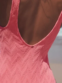 Badkleding*Next Neon koraalroze met textuur - Buikbedekkend badpak met ruime ronde hals