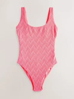 Badkleding*Next Neon koraalroze met textuur - Buikbedekkend badpak met ruime ronde hals