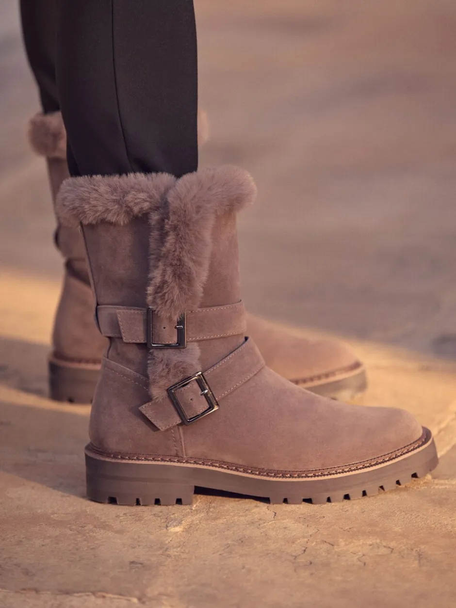 Ruimvallend En Extraruimvallend*Next - Faux Fur Double Buckle Ankle Boots Nertsgrijs/bruin
