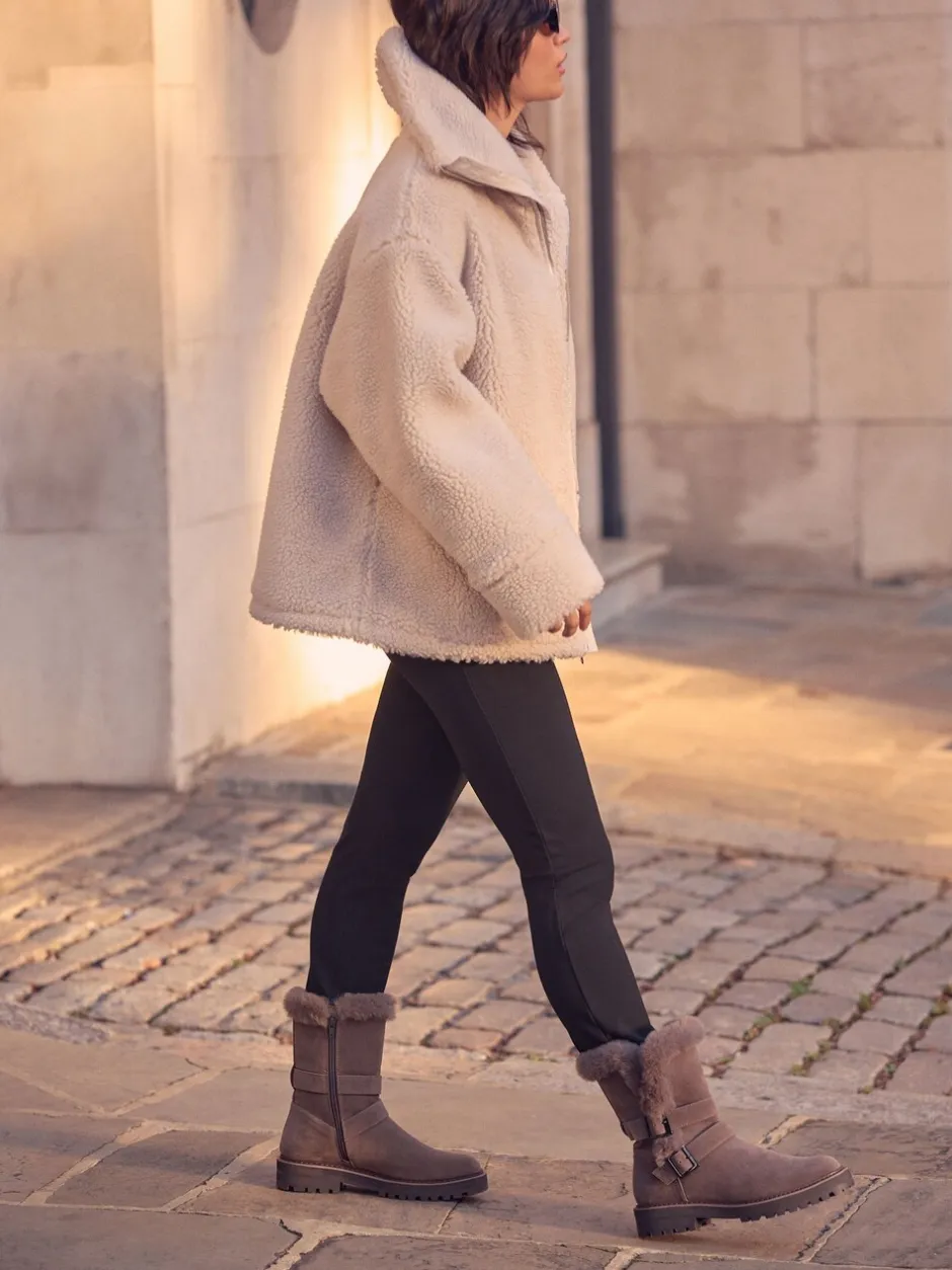 Ruimvallend En Extraruimvallend*Next - Faux Fur Double Buckle Ankle Boots Nertsgrijs/bruin