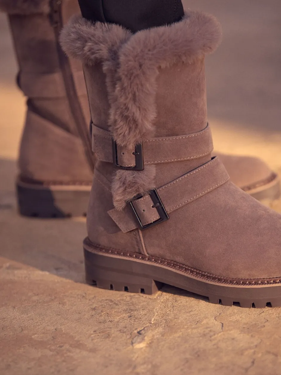Ruimvallend En Extraruimvallend*Next - Faux Fur Double Buckle Ankle Boots Nertsgrijs/bruin