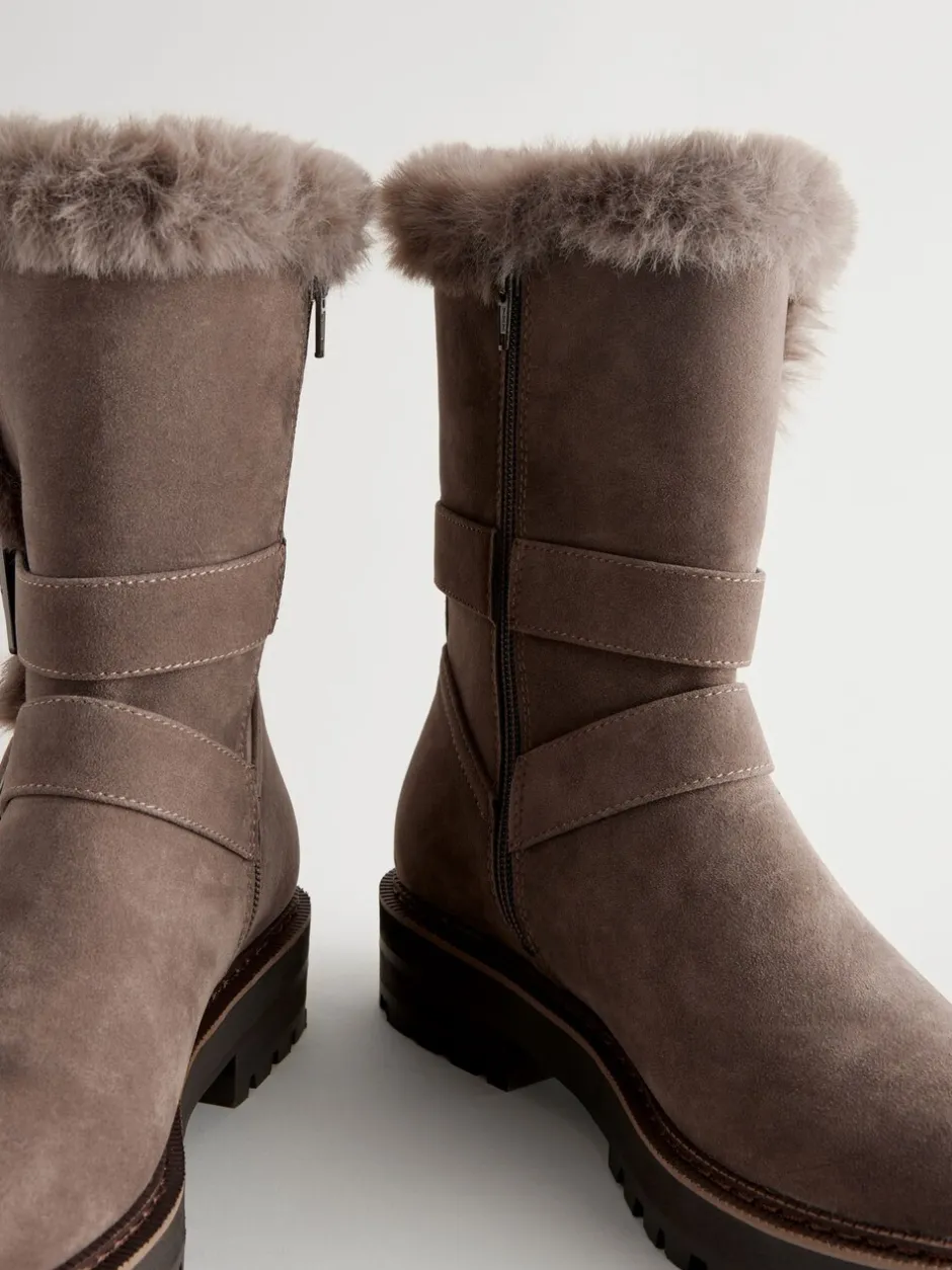 Ruimvallend En Extraruimvallend*Next - Faux Fur Double Buckle Ankle Boots Nertsgrijs/bruin