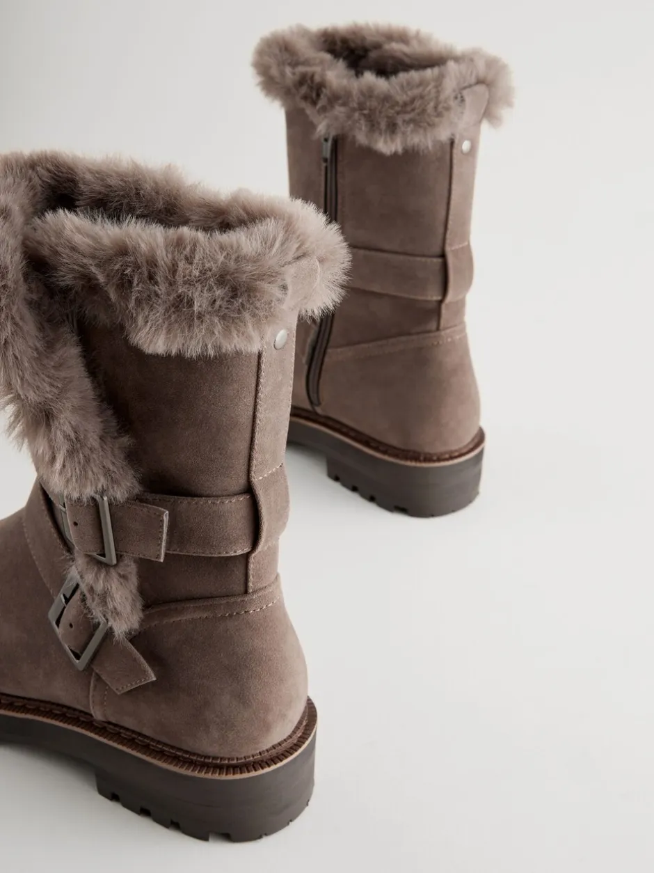 Ruimvallend En Extraruimvallend*Next - Faux Fur Double Buckle Ankle Boots Nertsgrijs/bruin