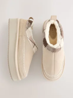 Lage Schoenen|Next - Forever Comfort® Leather Fur Lined Cosy Platform Shoes Nertsgrijs/bruin