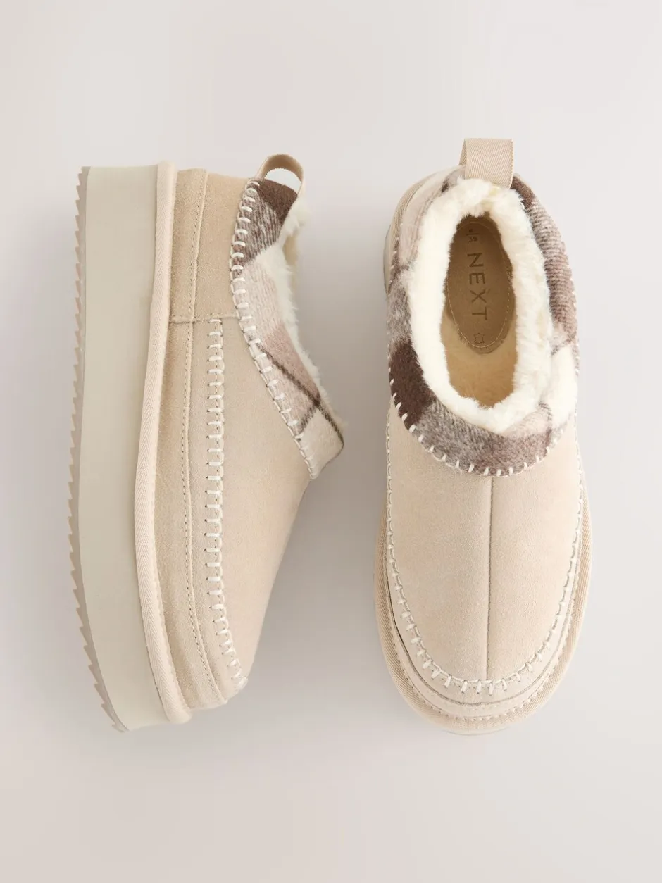 Lage Schoenen|Next - Forever Comfort® Leather Fur Lined Cosy Platform Shoes Nertsgrijs/bruin