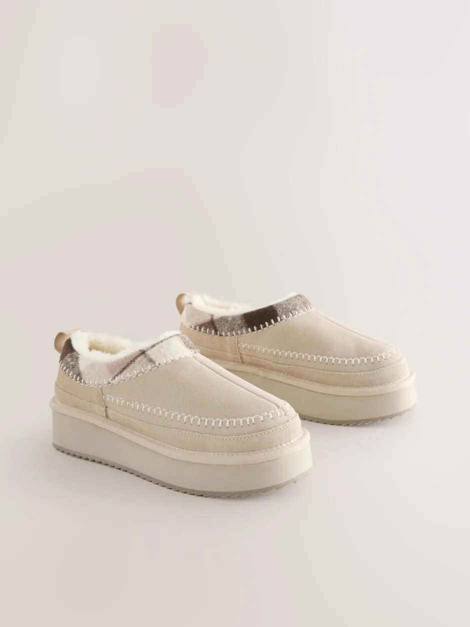 Lage Schoenen|Next - Forever Comfort® Leather Fur Lined Cosy Platform Shoes Nertsgrijs/bruin