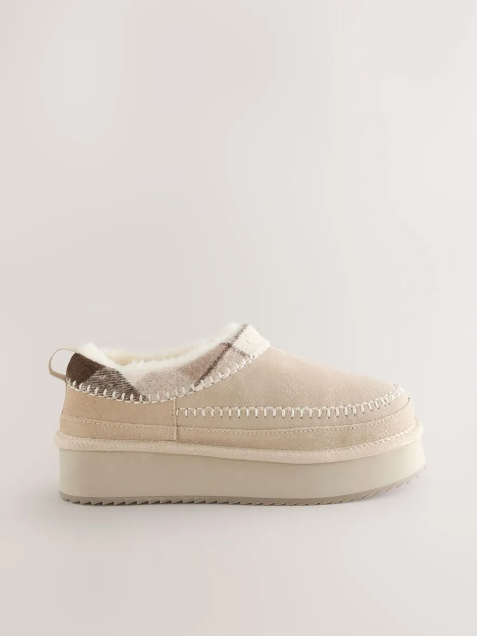 Lage Schoenen|Next - Forever Comfort® Leather Fur Lined Cosy Platform Shoes Nertsgrijs/bruin