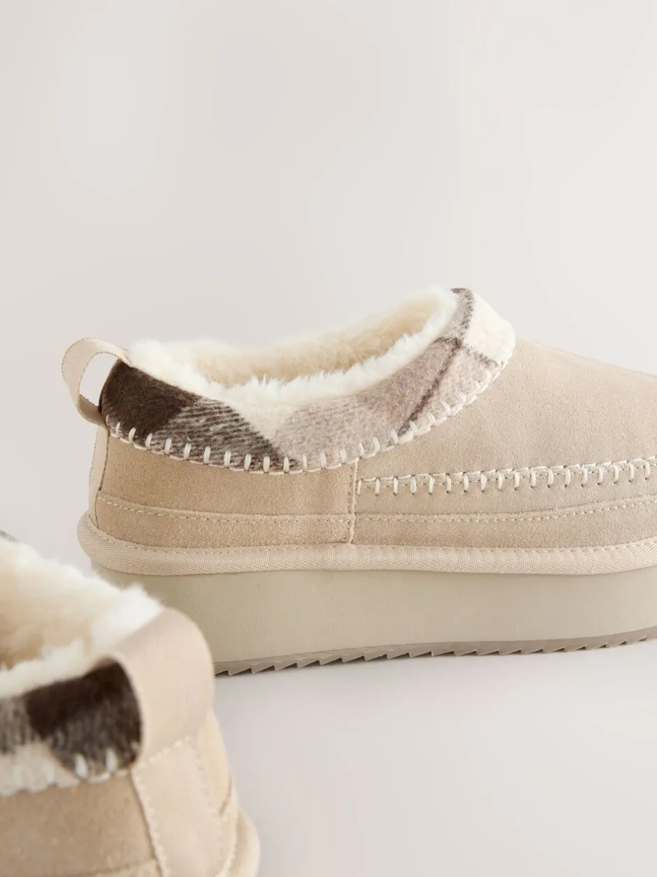 Lage Schoenen|Next - Forever Comfort® Leather Fur Lined Cosy Platform Shoes Nertsgrijs/bruin
