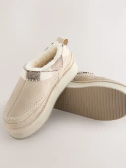 Lage Schoenen|Next - Forever Comfort® Leather Fur Lined Cosy Platform Shoes Nertsgrijs/bruin