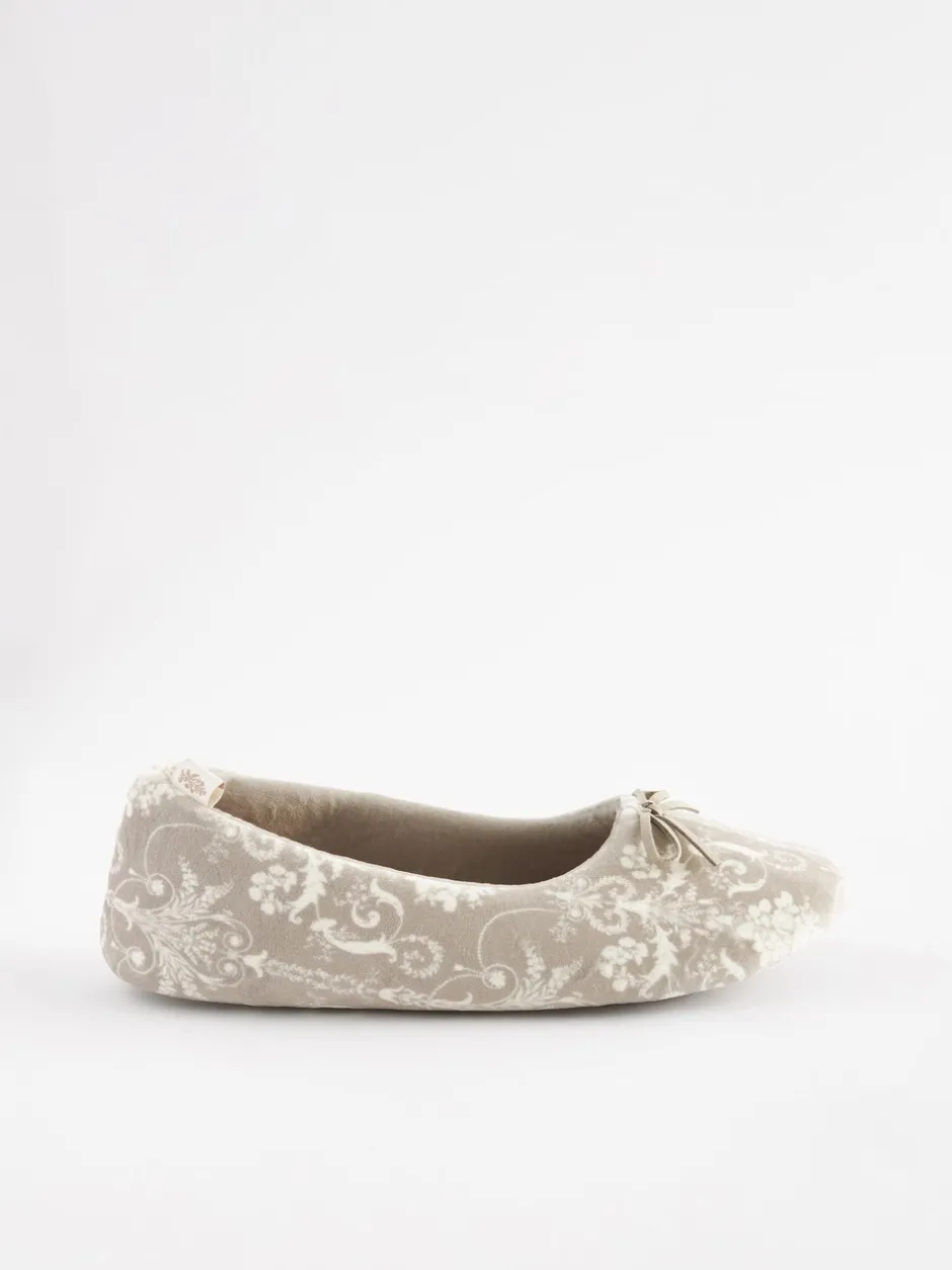 Pantoffels|Laura Ashley - ballerina pantoffels Nertsgrijs/bruin