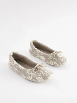 Pantoffels|Laura Ashley - ballerina pantoffels Nertsgrijs/bruin
