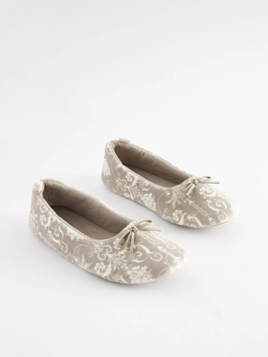 Pantoffels|Laura Ashley - ballerina pantoffels Nertsgrijs/bruin