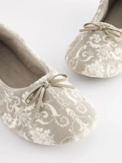 Pantoffels|Laura Ashley - ballerina pantoffels Nertsgrijs/bruin
