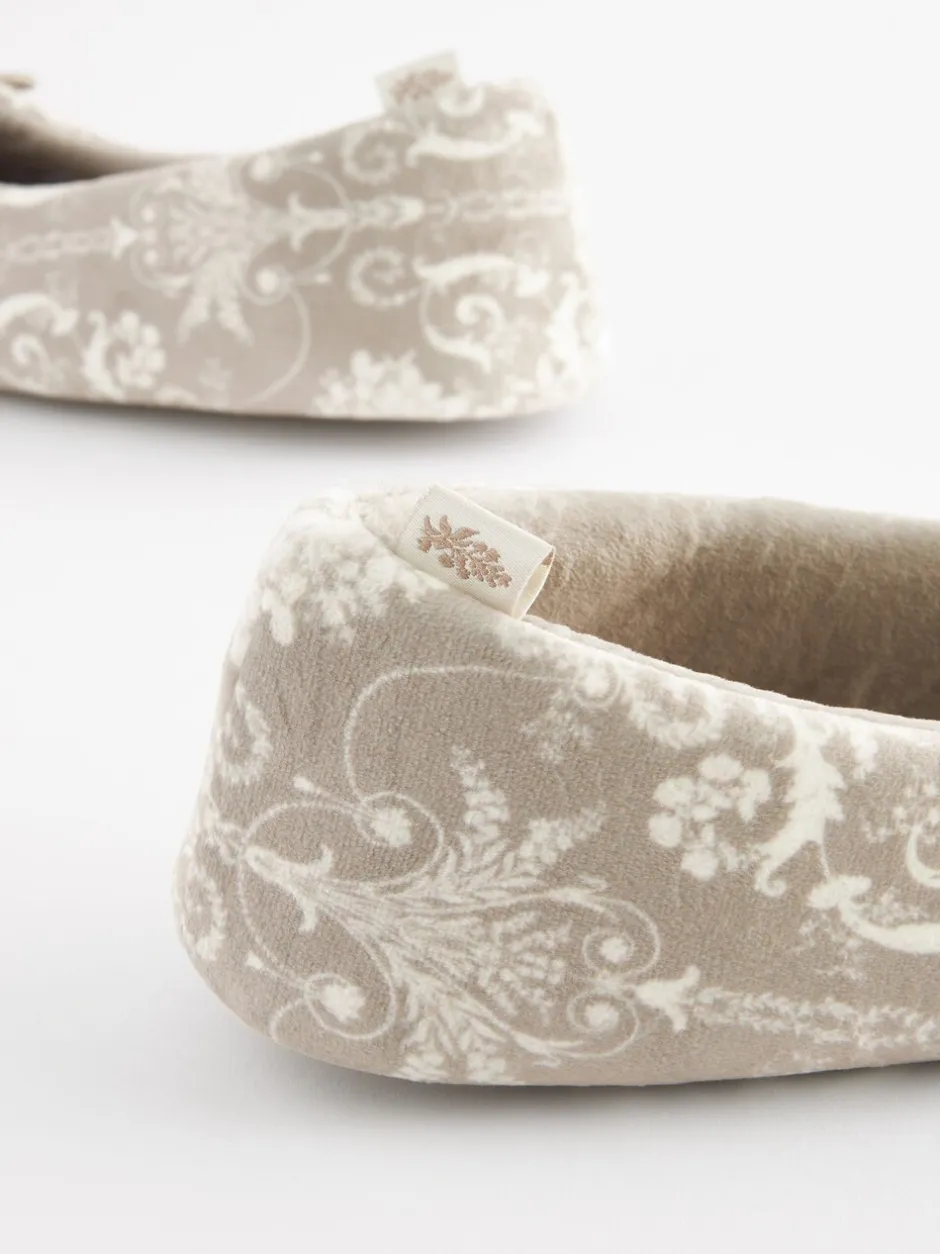 Pantoffels|Laura Ashley - ballerina pantoffels Nertsgrijs/bruin
