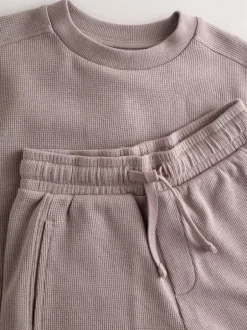 Sets En Outfits|Shorts*Next - Set van T-shirt met textuur en korte mouwen en shorts (3 - 16 jr) Nertsgrijs/bruin