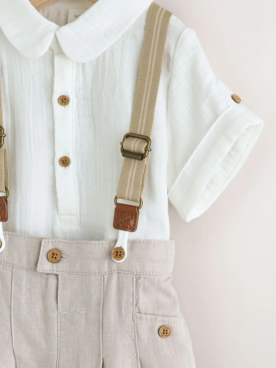 Shirts*Next Neutraal - 3 -delige babyset van overhemd, broek en bretels (0mnd-2jr)