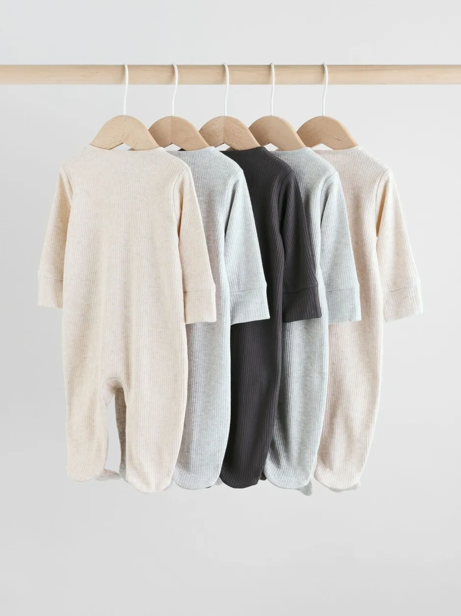 Multipacks|Babypakjes En Babypyjama's*Next Neutraal - 5 Verpakking van babypyjama's met tweewegrits en voetjes (0-2jr)