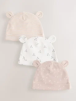 Mutsjes En Antikrabwantjes*Next Neutraal - Baby 100% katoenen beanie-mutsen set van 3 (0-12mnd)