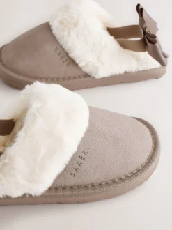 Pantoffels|Baker by Ted Baker - Meisjes suède Pantoffelmuiltjes van imitatiebont met Strik Neutraal