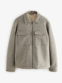 Blazers En Business-Jasjes|Jassen En Jacks|Next Neutraal - Borg gevoerde shacket met hoog wolgehalte