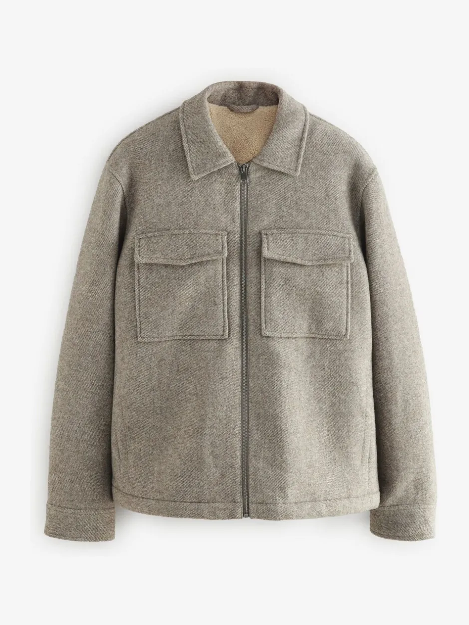 Blazers En Business-Jasjes|Jassen En Jacks|Next Neutraal - Borg gevoerde shacket met hoog wolgehalte