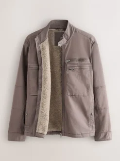 Jassen En Jacks*Next - Borg Lined Zip Through Funnel Jacket Neutraal