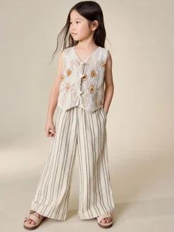 Sets En Outfits|Tops*Next Neutraal - Embroidered Waistcoat and Wide Leg Trousers Set (3-16yrs)