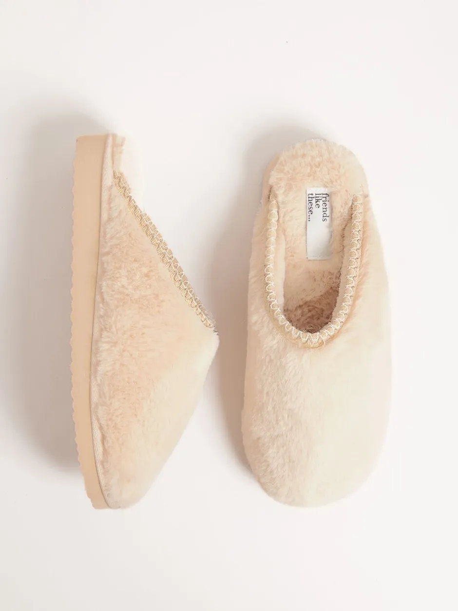 Pantoffels*Friends Like These - Supersoft Geborduurde Tape Imitatiebont Nachtkleding Muiltje Pantoffel Neutraal