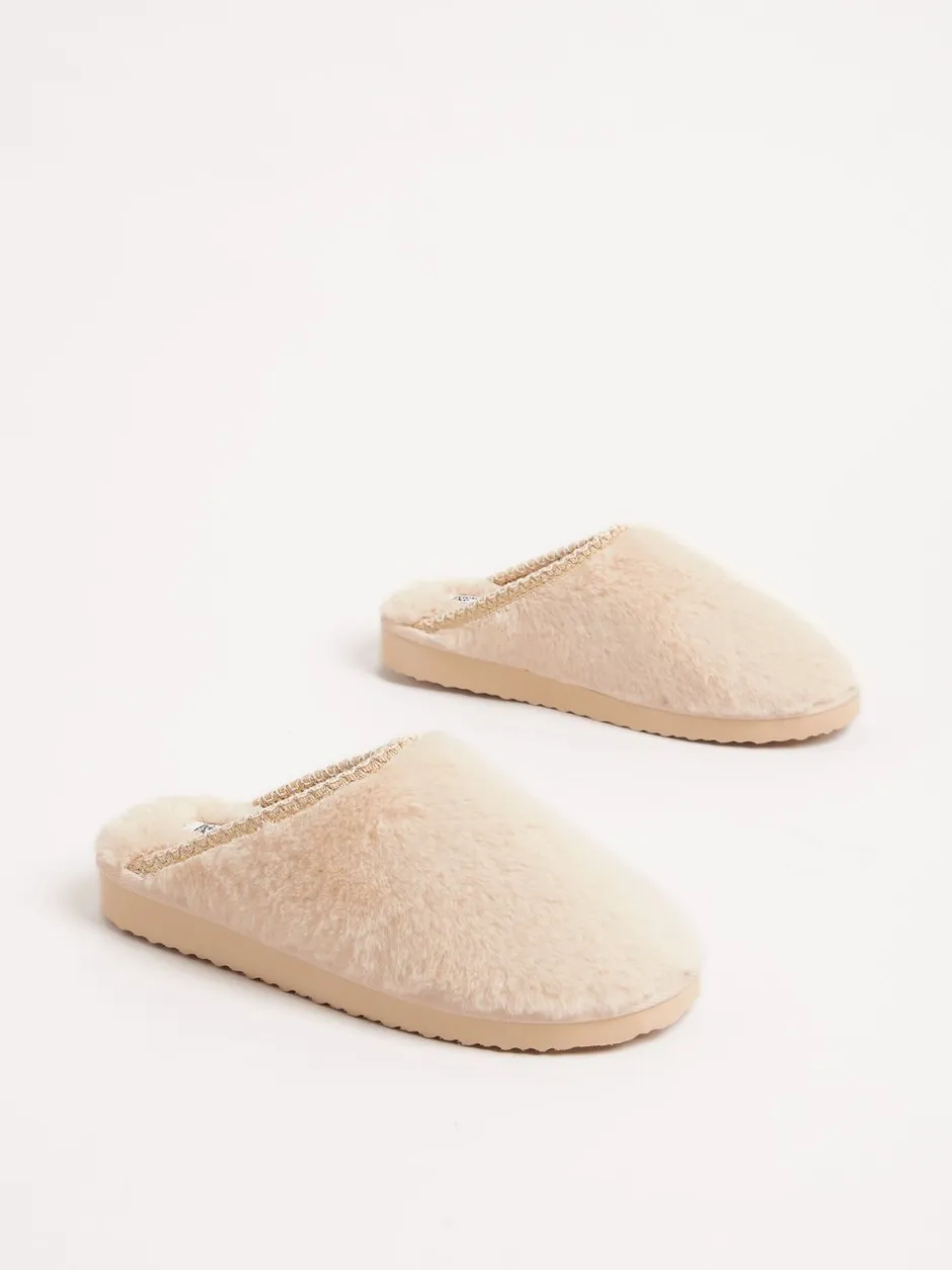 Pantoffels*Friends Like These - Supersoft Geborduurde Tape Imitatiebont Nachtkleding Muiltje Pantoffel Neutraal