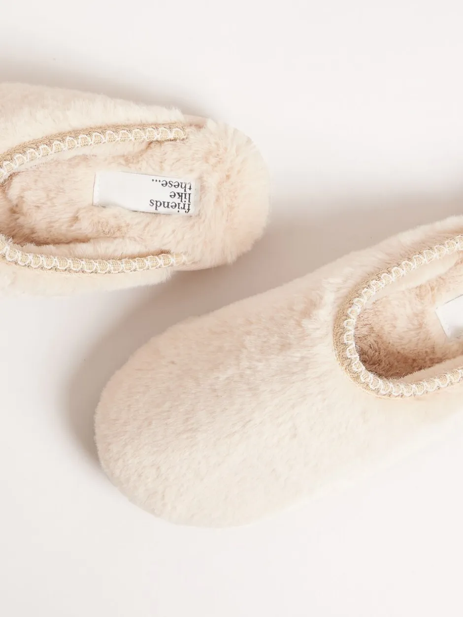 Pantoffels*Friends Like These - Supersoft Geborduurde Tape Imitatiebont Nachtkleding Muiltje Pantoffel Neutraal