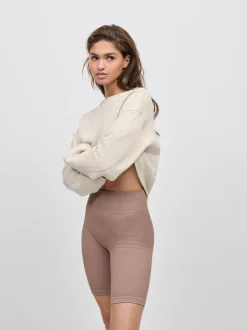 Shorts|Next Neutraal - Geribbelde fietsshort met hoge taille