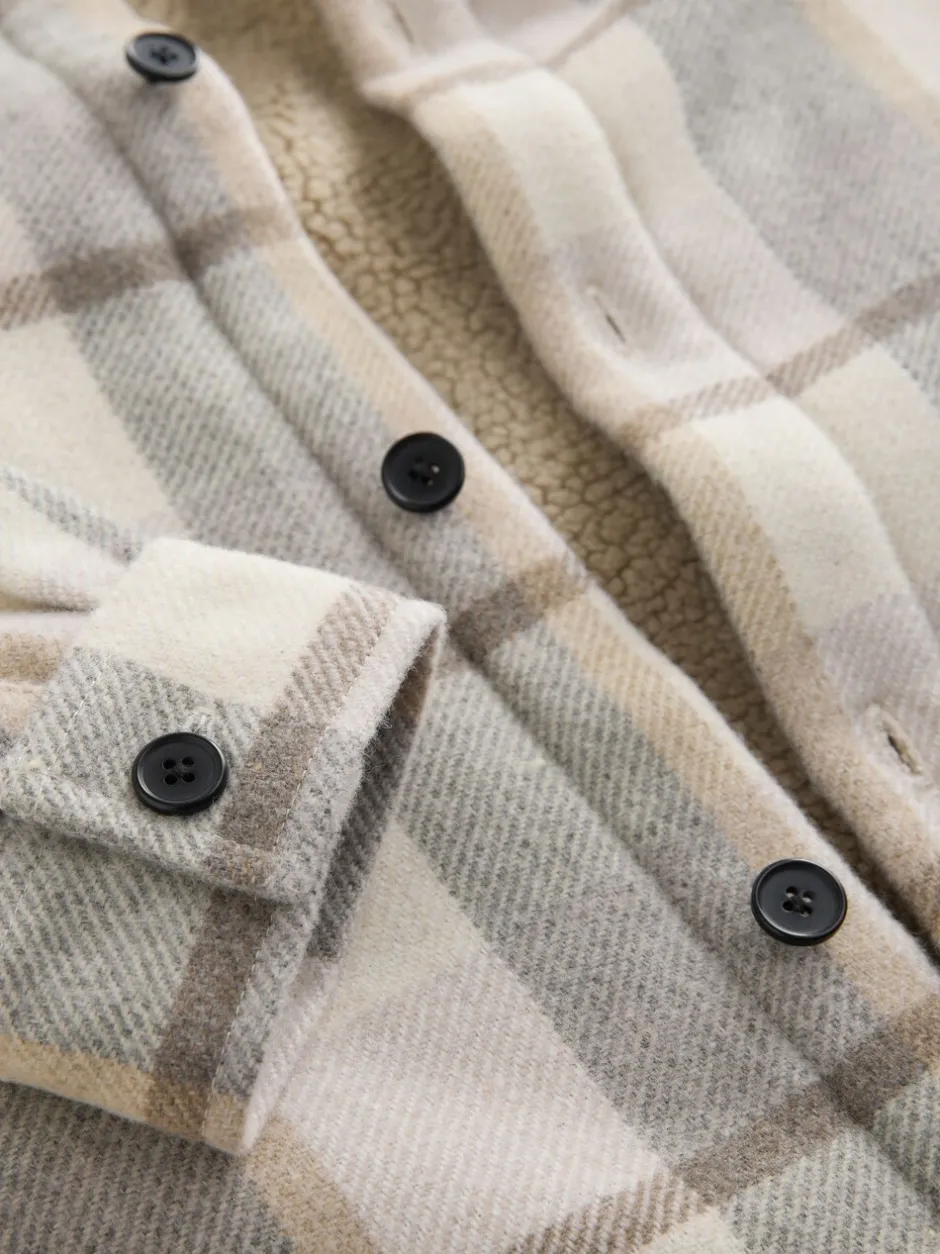 Jassen En Jacks|Next Neutraal - Geruit shacket gevoerd met borg