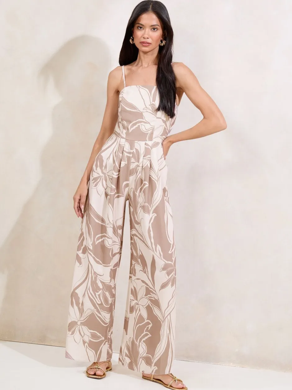 Jumpsuits En Playsuits|Lipsy - Palm Printed Jumpsuit Neutraal