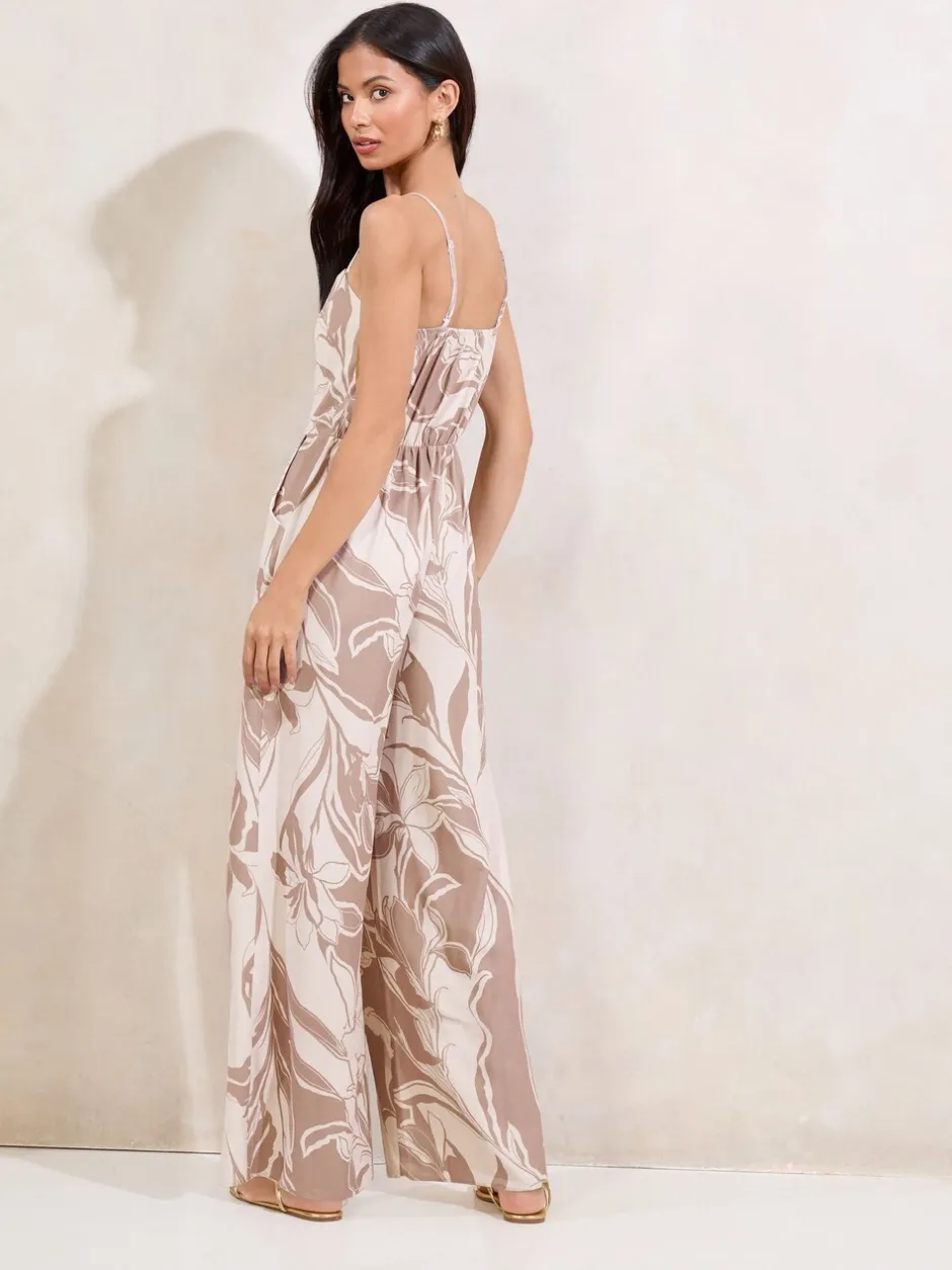 Jumpsuits En Playsuits|Lipsy - Palm Printed Jumpsuit Neutraal